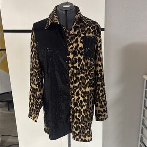 Brown and Black Graphic Oversized Button Down Tunic